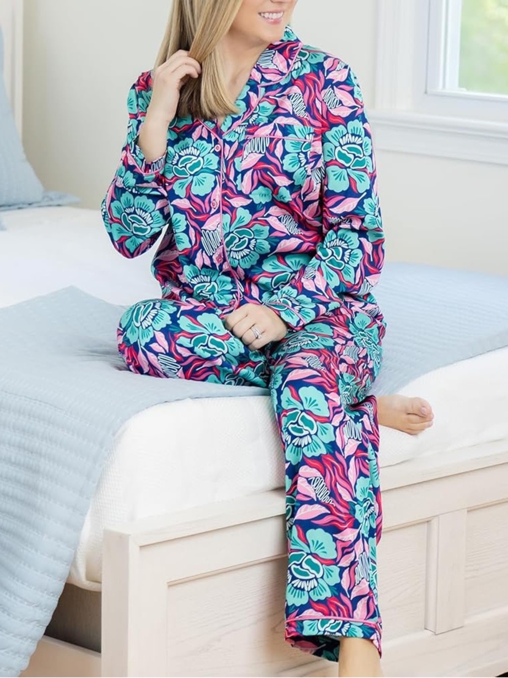 Mary Square Charlotte Women’s Floral “Lovestruck” Pajama Set - Pink & Teal